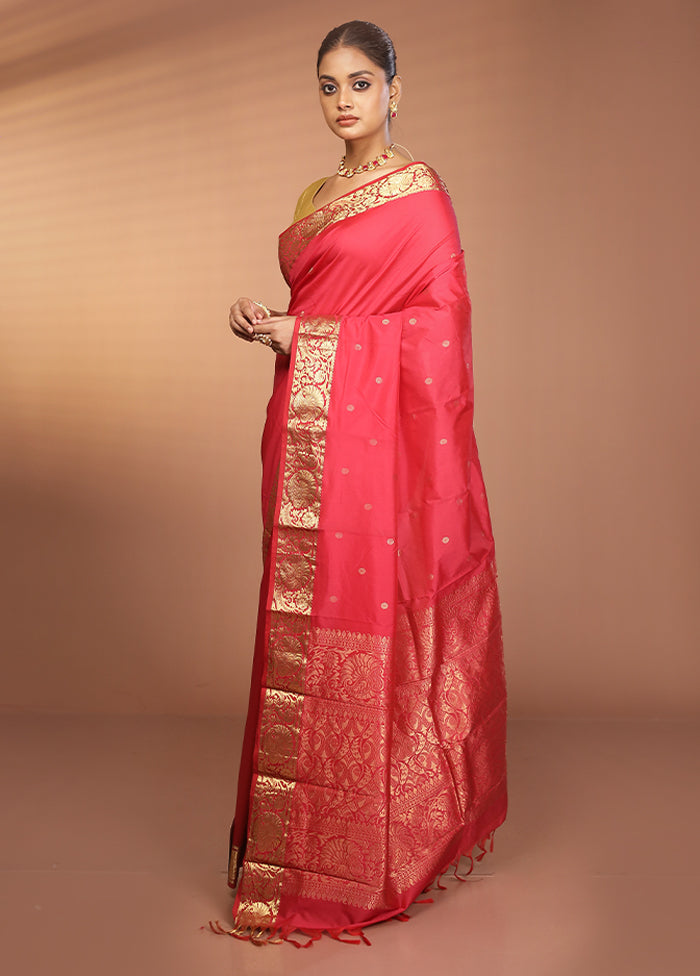 Pink Kanjivaram Silk Saree With Blouse Piece