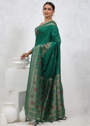 Green Dupion Silk Saree With Blouse Piece - Indian Silk House Agencies