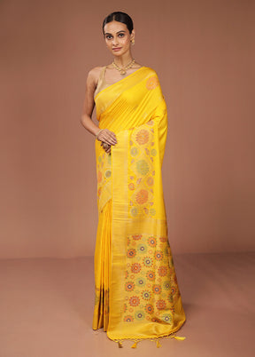 Yellow Dupion Silk Saree With Blouse Piece