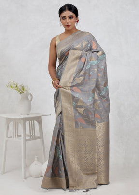 Grey Dupion Silk Saree Without Blouse Piece - Indian Silk House Agencies