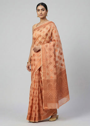 Cream Organza Saree With Blouse Piece