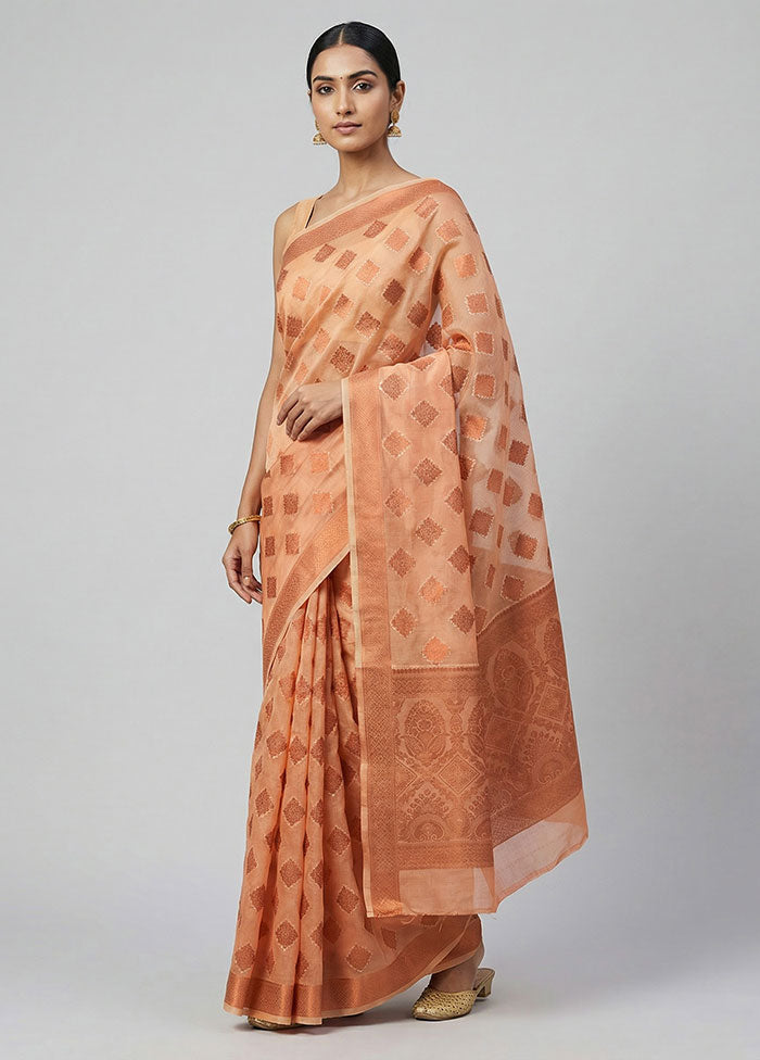 Cream Organza Saree With Blouse Piece