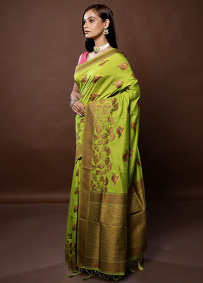 Green Dupion Silk Saree With Blouse Piece - Indian Silk House Agencies
