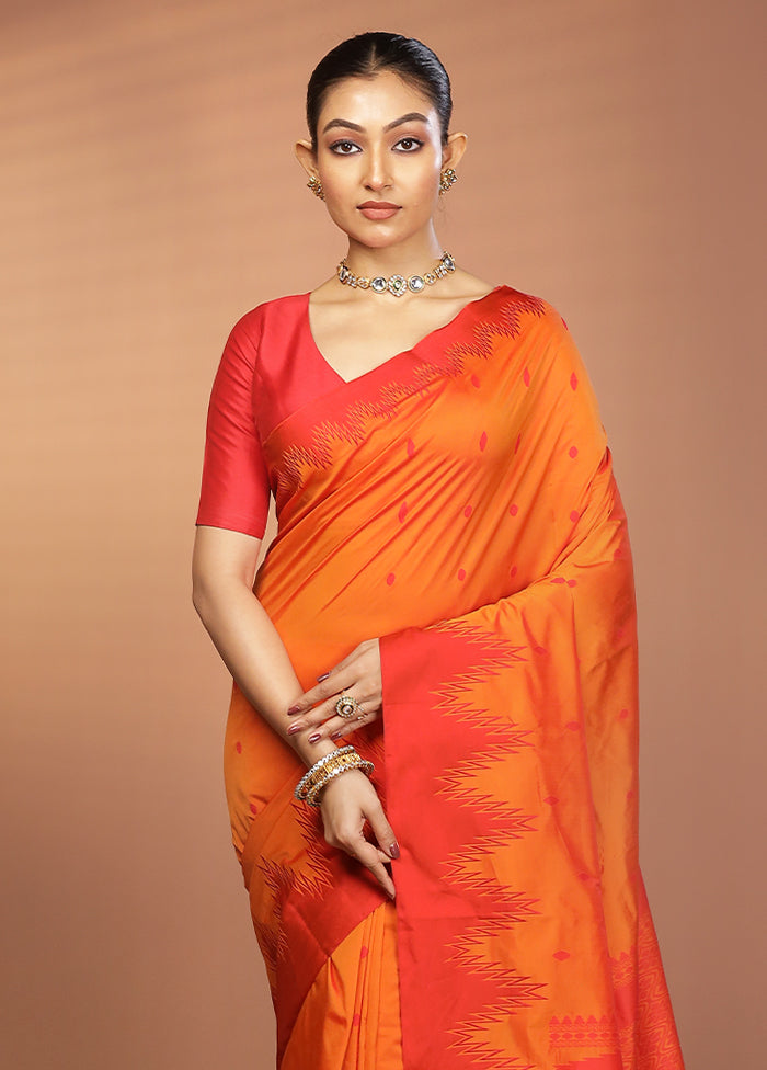 Rust Kanjivaram Silk Saree With Blouse Piece