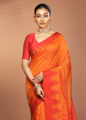 Rust Kanjivaram Silk Saree With Blouse Piece