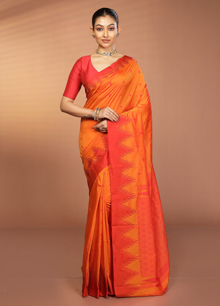 Rust Kanjivaram Silk Saree With Blouse Piece