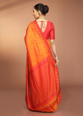 Rust Kanjivaram Silk Saree With Blouse Piece