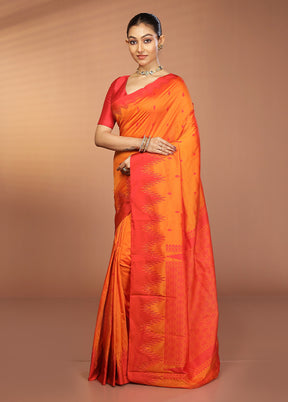 Rust Kanjivaram Silk Saree With Blouse Piece