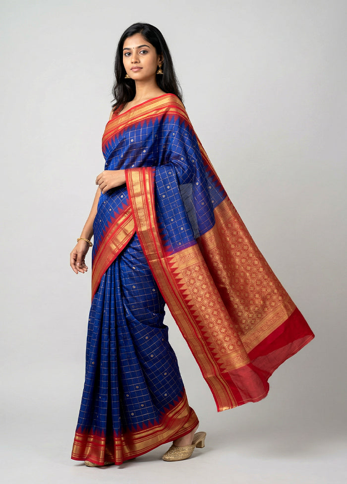 Purple Gadwal Pure Silk Saree Without Blouse Piece