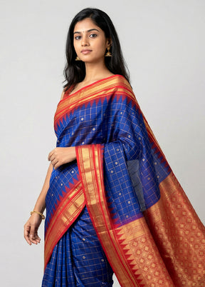 Purple Gadwal Pure Silk Saree Without Blouse Piece