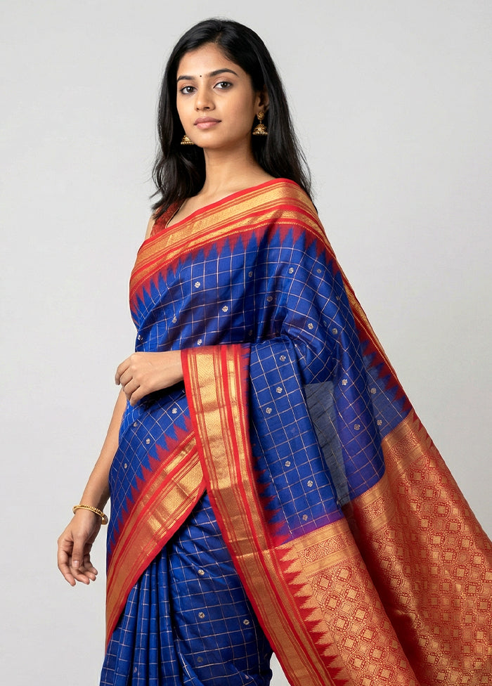 Purple Gadwal Pure Silk Saree Without Blouse Piece