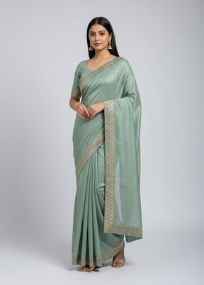 Green Chiffon Silk Saree With Blouse Piece
