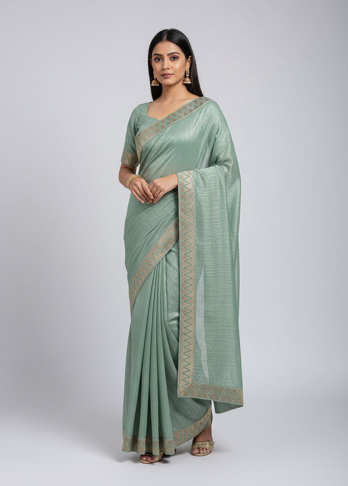 Green Chiffon Silk Saree With Blouse Piece