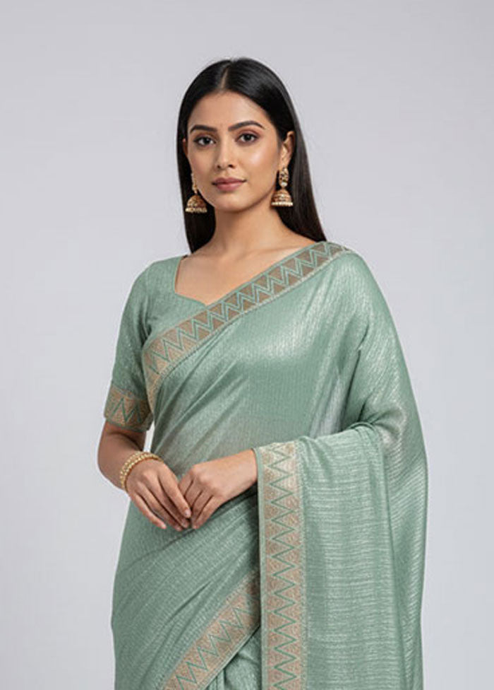 Green Chiffon Silk Saree With Blouse Piece