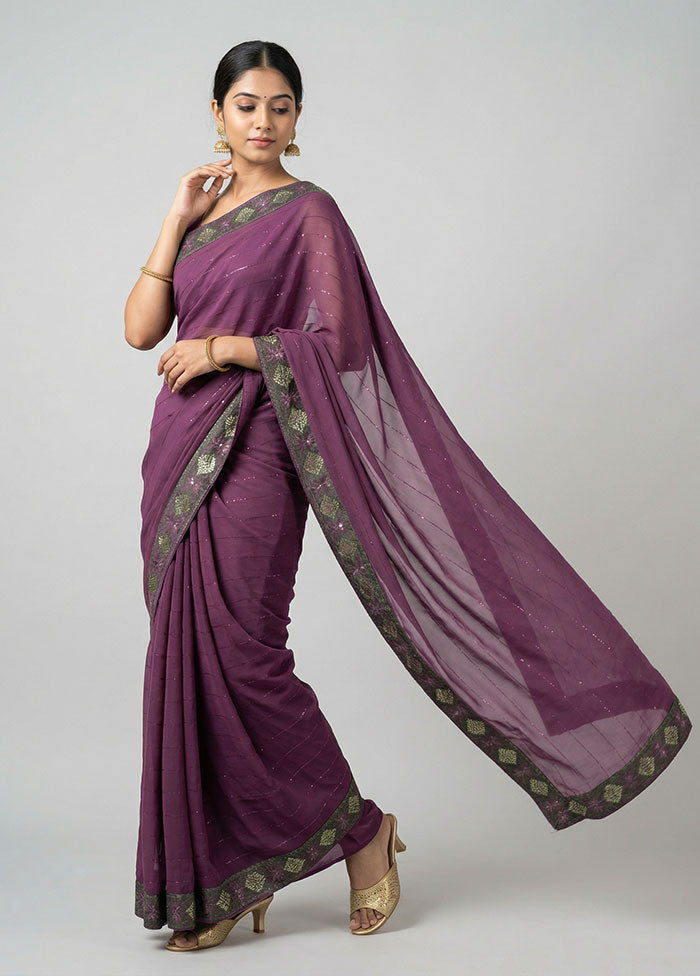 Purple Chiffon Silk Saree With Blouse Piece