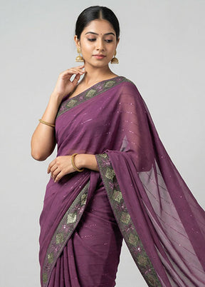 Purple Chiffon Silk Saree With Blouse Piece