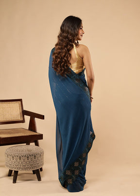 Blue Chiffon Silk Saree With Blouse Piece