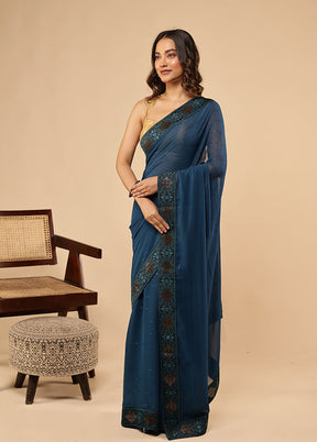 Blue Chiffon Silk Saree With Blouse Piece