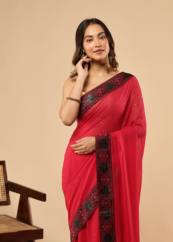 Pink Chiffon Silk Saree With Blouse Piece