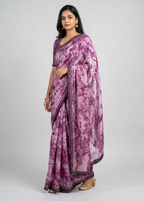Purple Chiffon Silk Saree With Blouse Piece