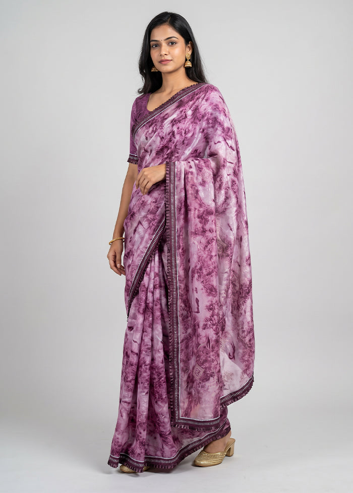 Purple Chiffon Silk Saree With Blouse Piece