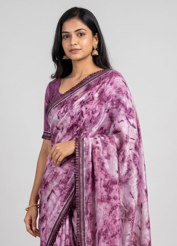 Purple Chiffon Silk Saree With Blouse Piece