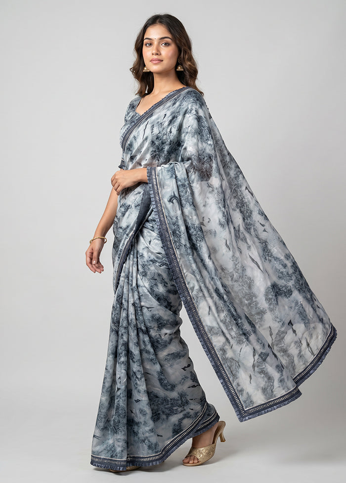 Grey Chiffon Silk Saree With Blouse Piece