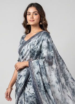 Grey Chiffon Silk Saree With Blouse Piece