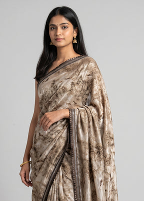 Cream Chiffon Silk Saree With Blouse Piece