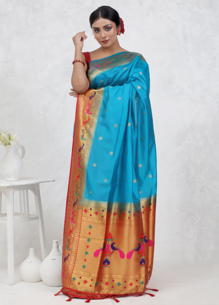 Blue Dupion Silk Saree Without Blouse Piece - Indian Silk House Agencies