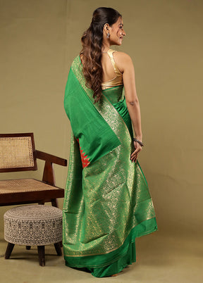 Green Dupion Silk Saree With Blouse Piece