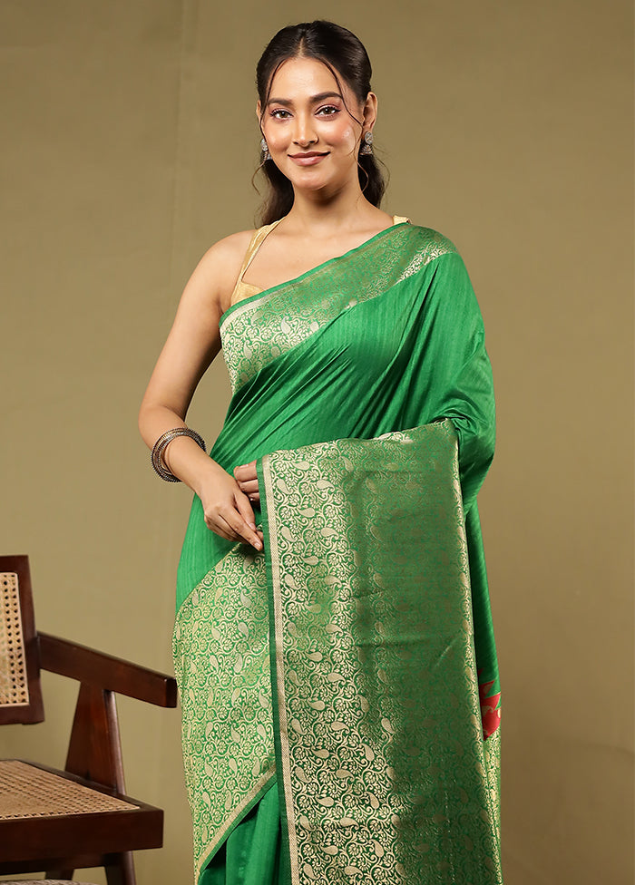 Green Dupion Silk Saree With Blouse Piece
