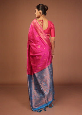 Pink Dupion Silk Saree With Blouse Piece