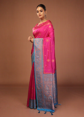 Pink Dupion Silk Saree With Blouse Piece