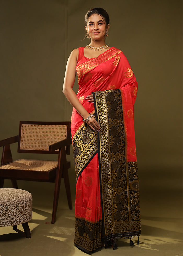 Red Dupion Silk Saree With Blouse Piece