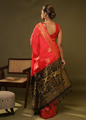 Red Dupion Silk Saree With Blouse Piece