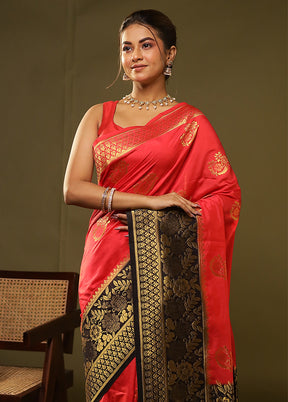Red Dupion Silk Saree With Blouse Piece
