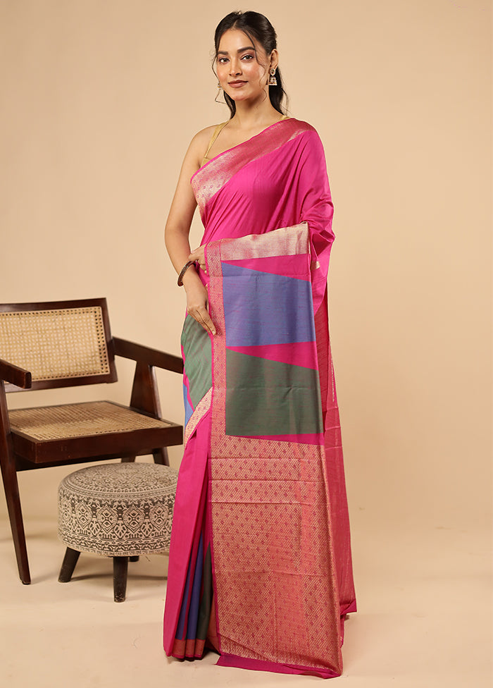 Pink Dupion Silk Saree With Blouse Piece