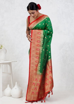 Green Dupion Silk Saree Without Blouse Piece - Indian Silk House Agencies