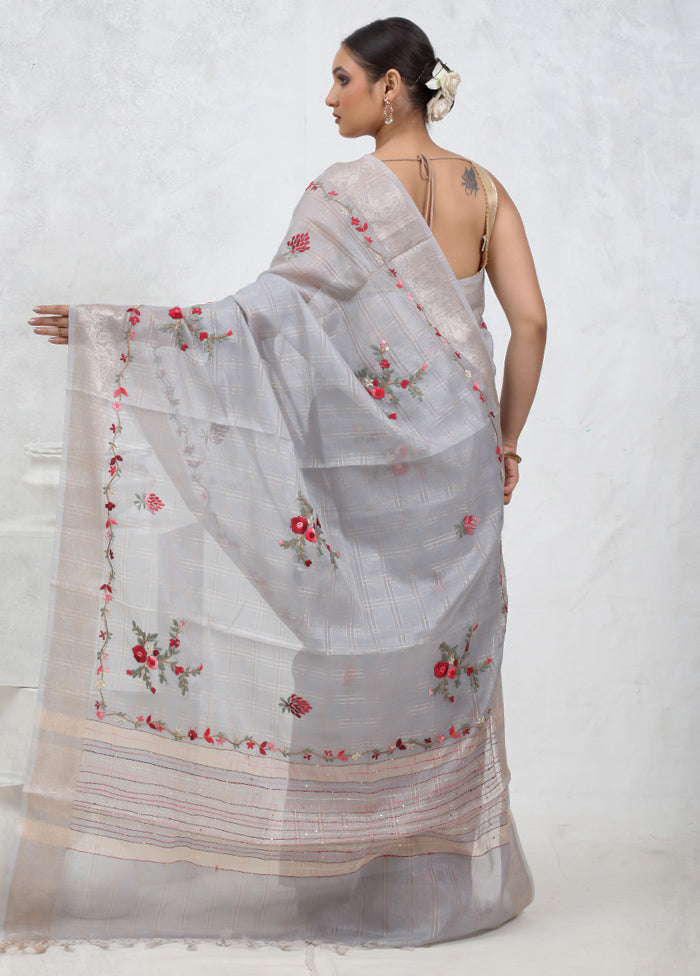 Grey Tissue Silk Saree With Blouse Piece - Indian Silk House Agencies
