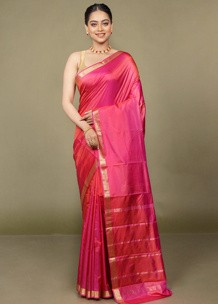 Pink Handloom Kanjivaram Pure Silk Saree With Blouse Piece