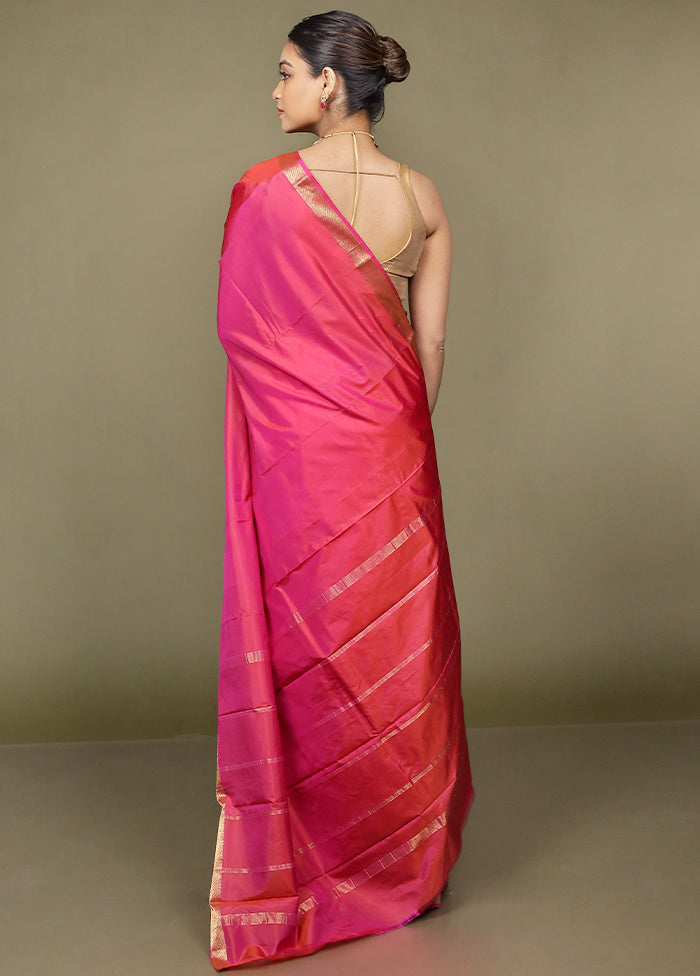 Pink Handloom Kanjivaram Pure Silk Saree With Blouse Piece