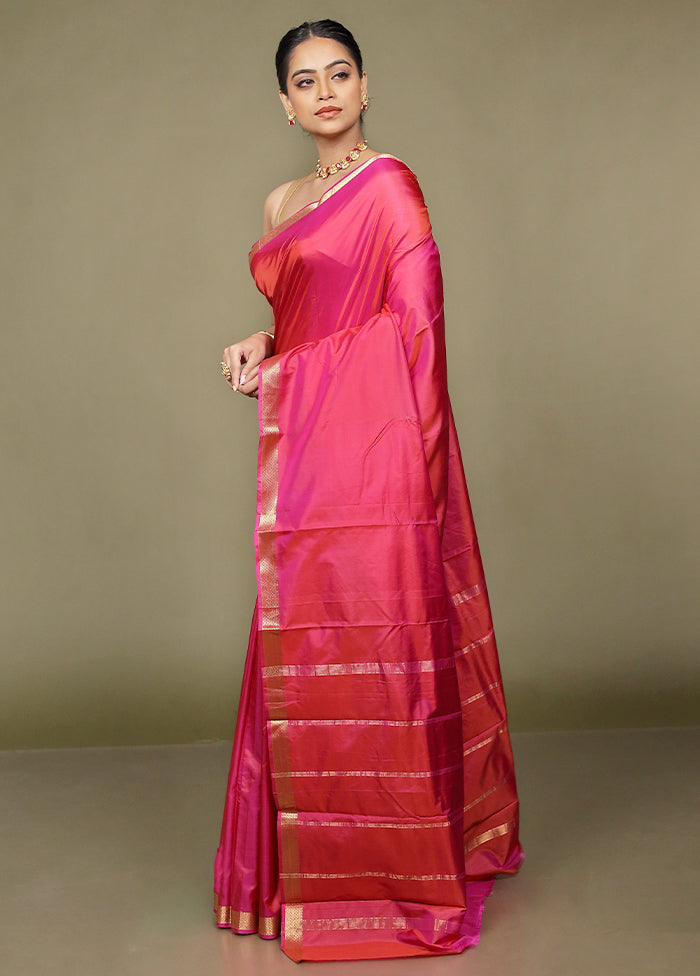 Pink Handloom Kanjivaram Pure Silk Saree With Blouse Piece