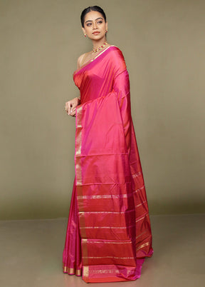 Pink Handloom Kanjivaram Pure Silk Saree With Blouse Piece
