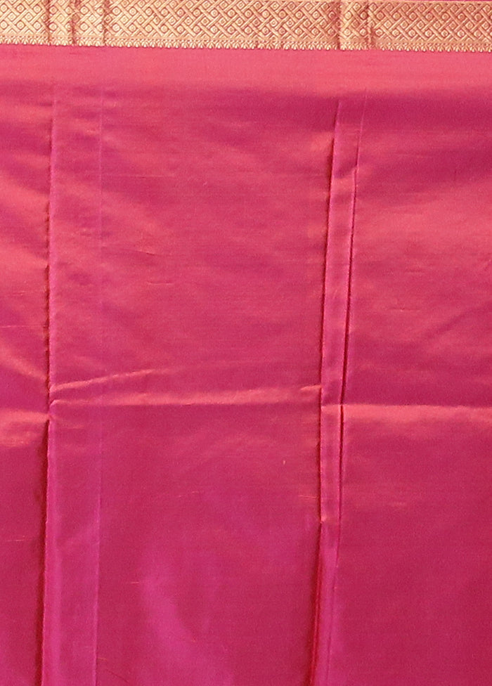 Pink Handloom Kanjivaram Pure Silk Saree With Blouse Piece