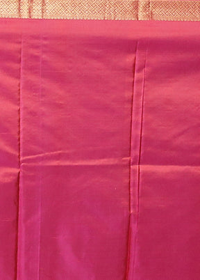 Pink Handloom Kanjivaram Pure Silk Saree With Blouse Piece