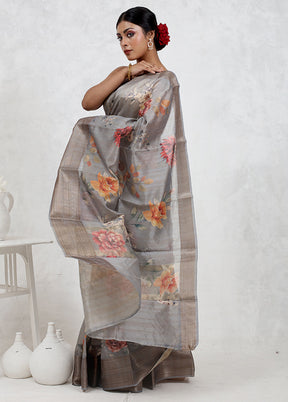 Grey Dupion Silk Saree Without Blouse Piece - Indian Silk House Agencies