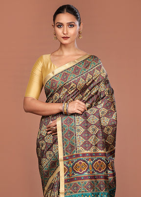 Cream Printed Pure Silk Saree Without Blouse Piece