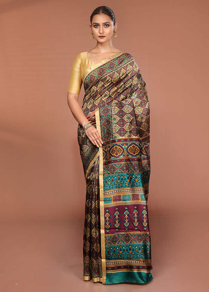 Cream Printed Pure Silk Saree Without Blouse Piece