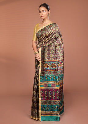 Cream Printed Pure Silk Saree Without Blouse Piece